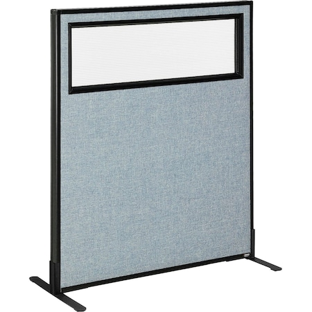 Interion By Global Industrial Interion Freestanding Office Partition Panel with Partial Window, 36-1/4inW x 42inH, Blue 694754WFBL